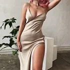 Party Women Sleeveless Strap Elegant Satin Dress Split Slit Beach Luxury Evening Party Dress