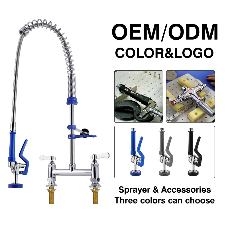Dual-Handle Modern Design Table Deck Mounted Kitchen Faucet Sink Taps Pull Sprayer Spring for Hotels Commercial Kitchen Use manufacture