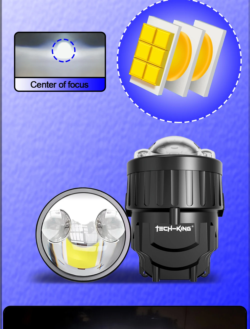 TECH-KING F8 12V 6000K Super Bright Laser 130W Universal Bi Led Projector Lens 3.0 Inch Fog Light Lens for Car Modification