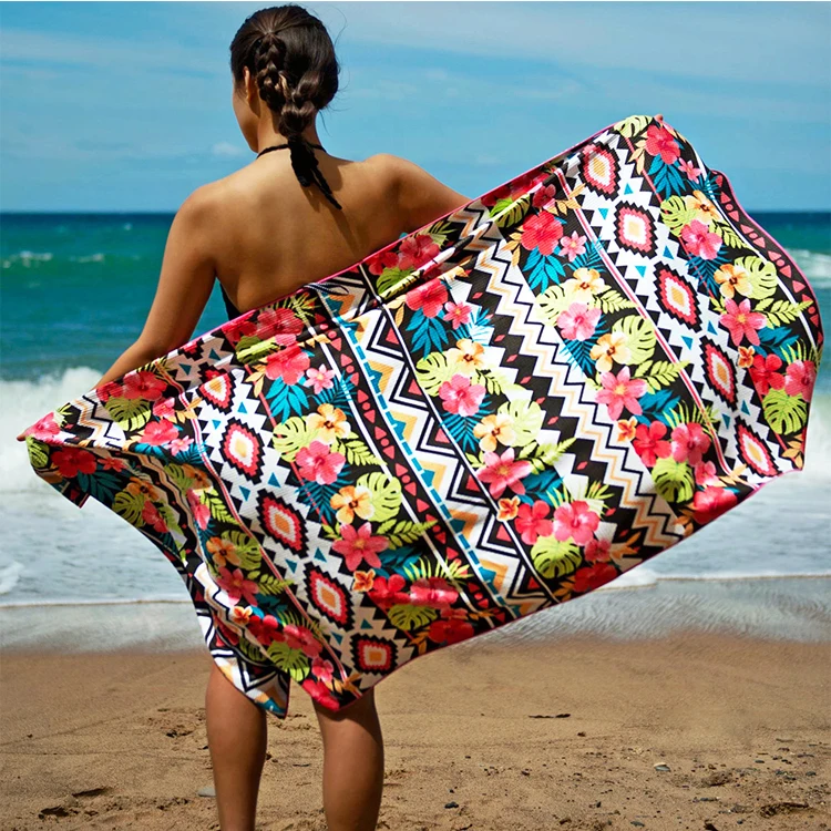 Quick drying and ultra water-absorbent microfiber waffle weave beach towel sand proof