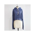 Sweatshirt Women's Hoodie Long Sleeve Blue Plus Fleece Sweatshirt Pullover Solid Color Women's Crop Hoodie