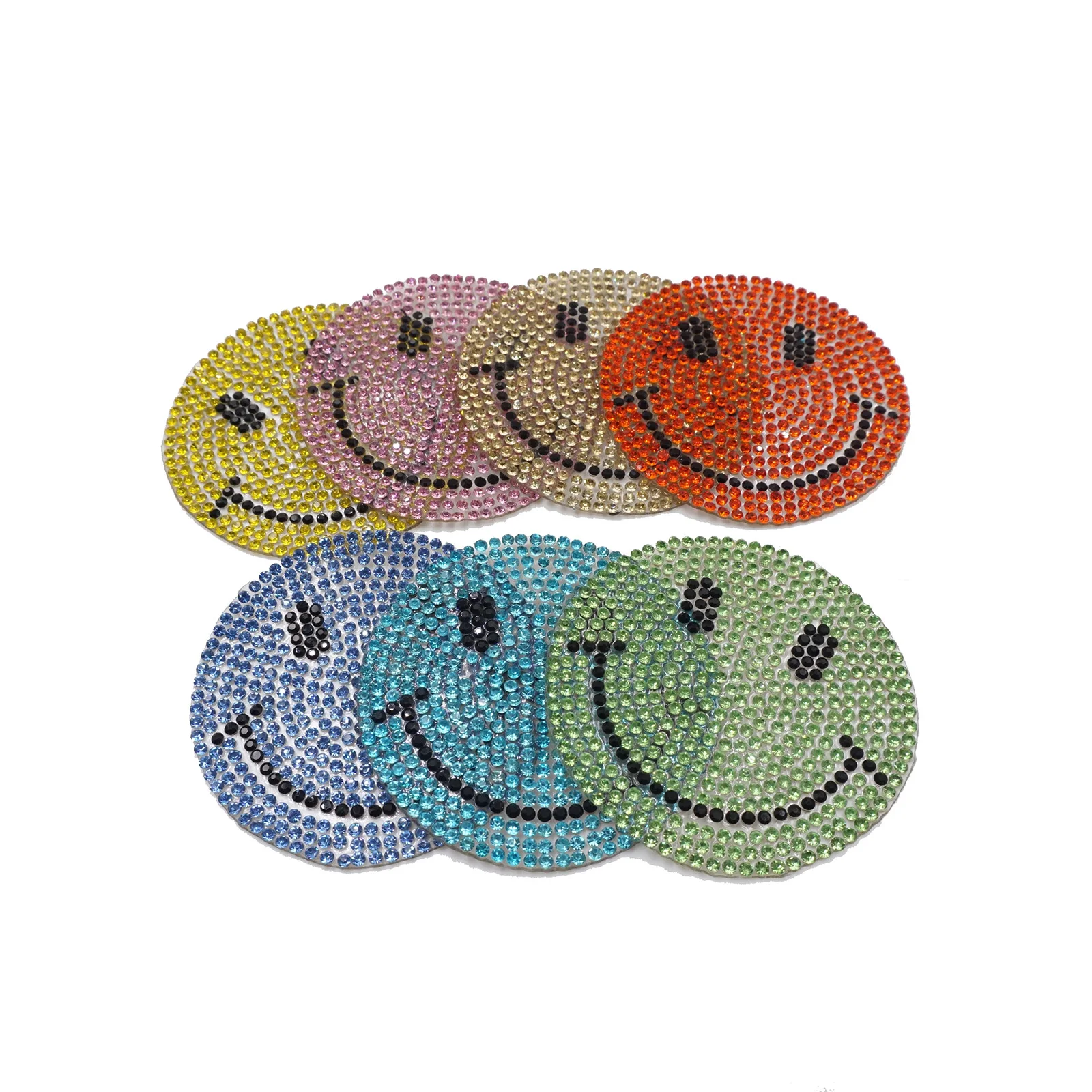 Baseball ready design free sample iron on colorful smiley face rhinestone luxury patches