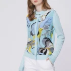 Young Coats Italian Morning Glory Printed Silk Blue Single Button Long Sleeve Young Ladies Fashion Coats