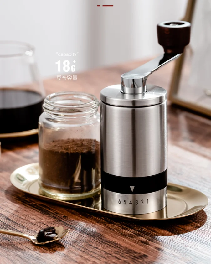 Hot Sale Crank 6 Precise Coarseness Setting Stainless Steel Portable Espresso Hand Manual Coffee Grinder Factory Outlet