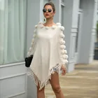 Fur Ball Shawls 2021 New Design Women's Fur Ball Round Neck Pullover Solid Color Fringed Shawls