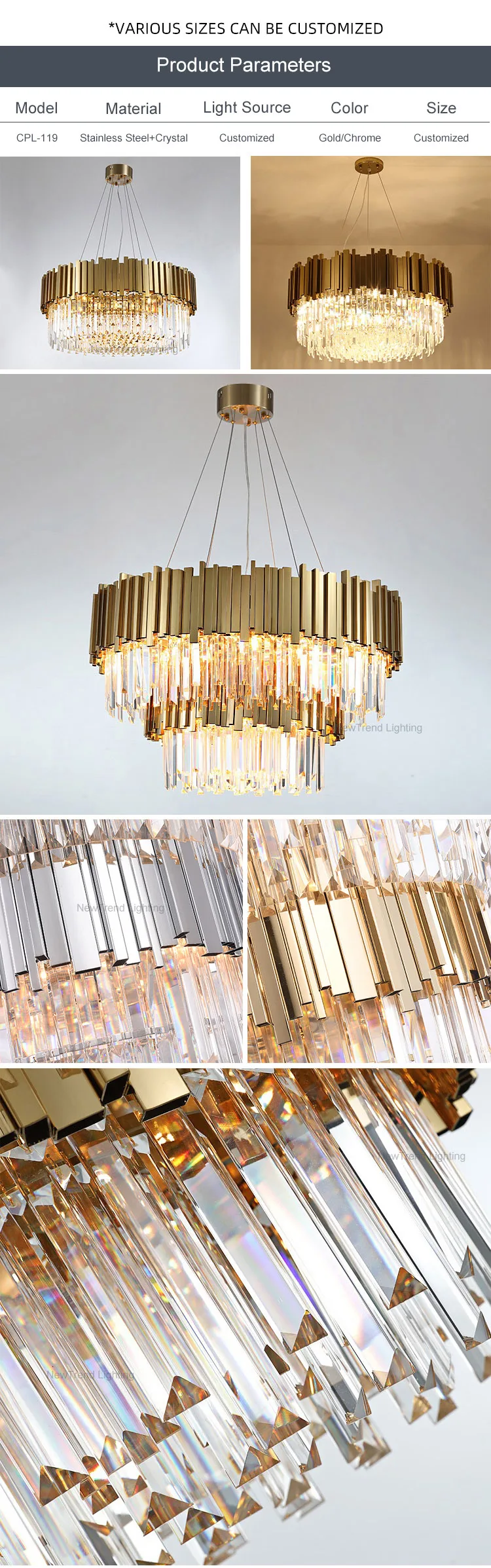 CPL-119 OEM ODM Indoor Decoration Custom Hotel Lobby Modern Crystal LED Chandelier details