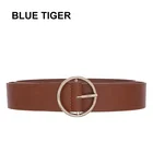 Blue Tiger Simple Pin Buckle Belt Brown Jeans With Waist Chain