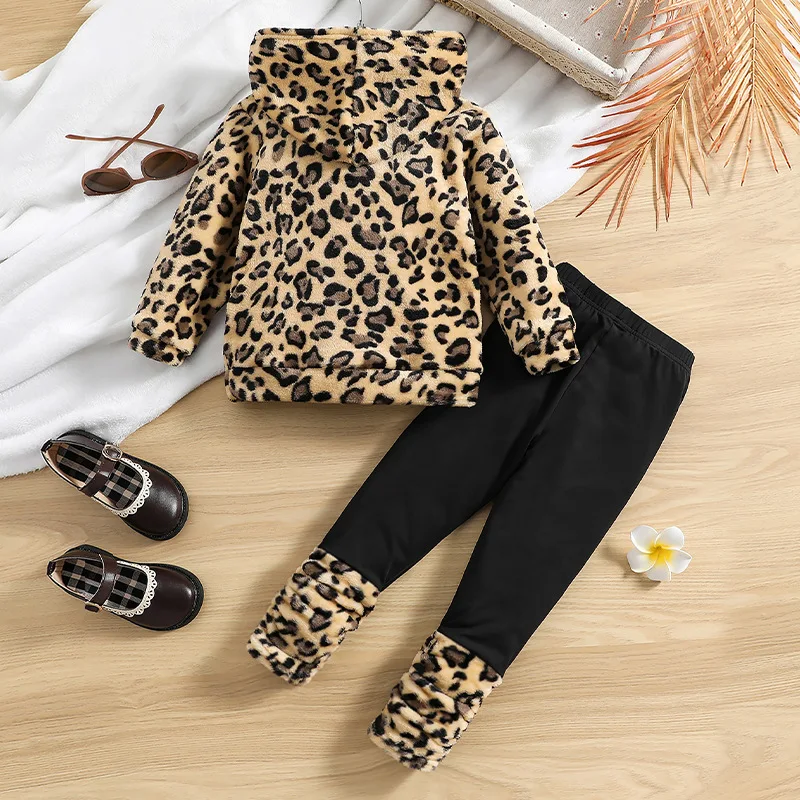 2022 Latest autumn kids boutique clothing leopard hoodie and pants matching outfits children girls clothing sets