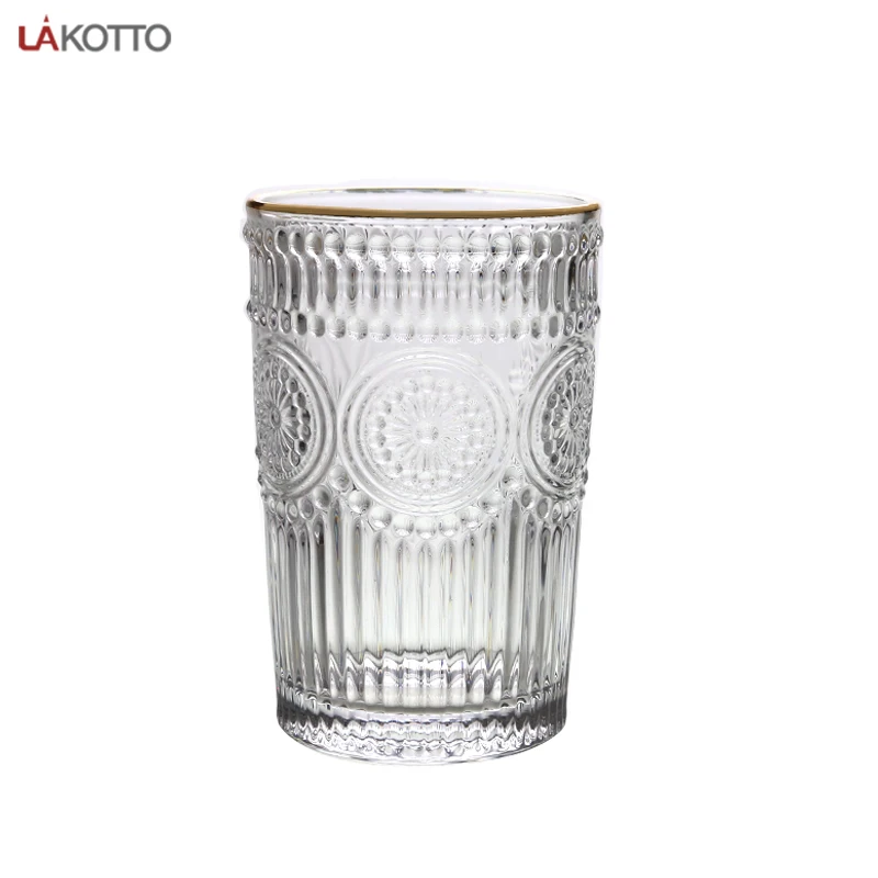 370ml vintage patterned stemless glass mug fruit juice glass coffee glass
