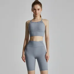 Factory Direct Thin Fashion Ruffled Running Summer Yoga Suit Sports Bra Legging Shorts Sets Fitness Women'S Sportswear