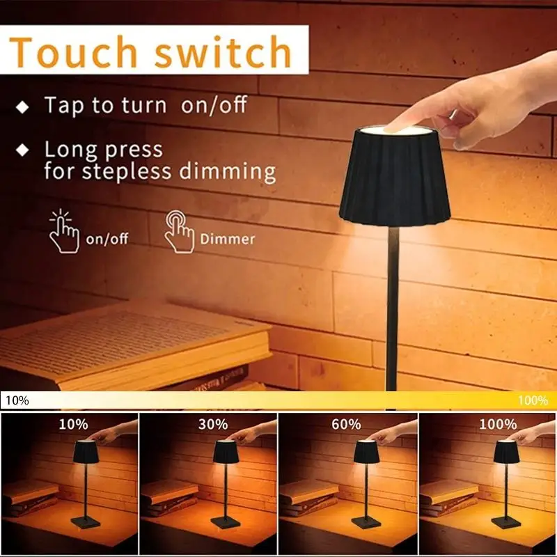 Amelech Gold Cordless Modern Nordic Dimming LED Touch Control Bar Hotel Light Rechargeable Desk Metal Iron Table Lamp
