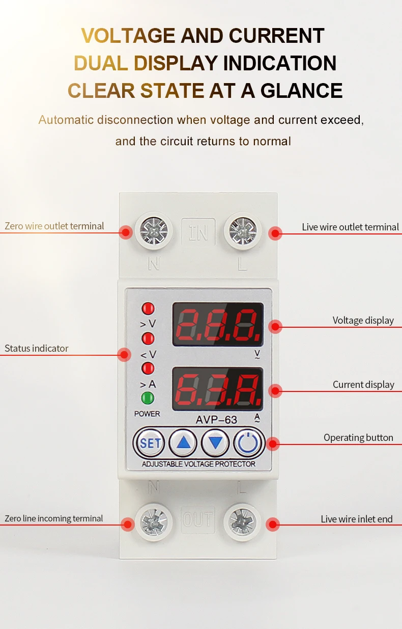 Dual Display Adjustable Automatic Reset Over Under Voltage Protector