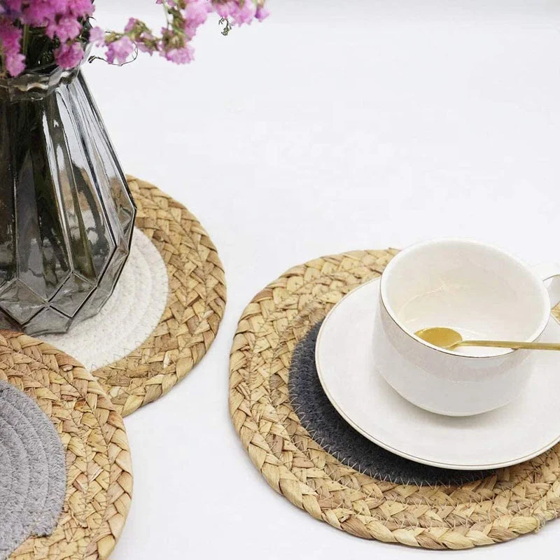 Handmade Straw Rope Table Heat Insulation Woven Cotton Mat Cotton Placemat Kitchen Mat