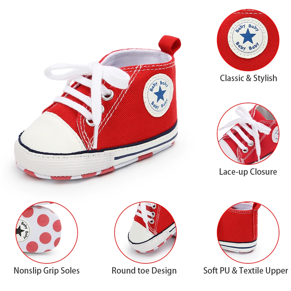 Light Customization Newborn Sneaker Logo Brand OEM/ODM Canvas Infant Unisex Baby Sneaker Shoes