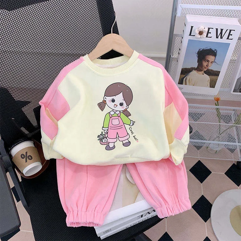 Wholesale children's cartoon printed bear girls clothing long sleeve suit sportswear 2 casual suit children's sportswear