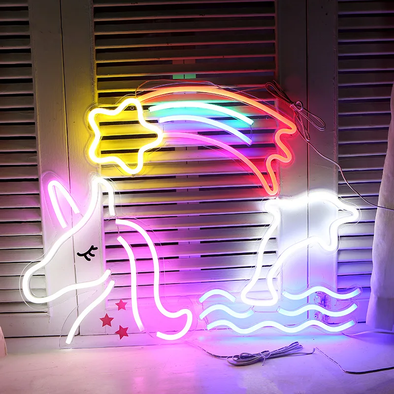 Colorful Rainbow Neon Sign Wall Lamp USB Changing LED Night Light for Kids Room 