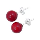 Classic 8mm Genuine Red Coral Earrings Studs Natural Semi Precious Gemstone Jewelry 925 Sterling Silver Earrings