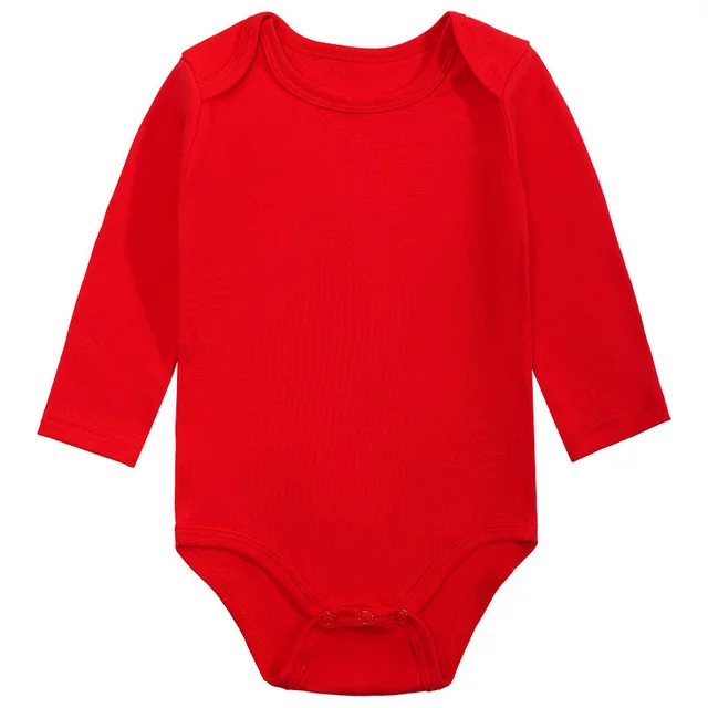 Ready to Ship Christmas Plain Red Soft Cotton Baby Rompers Breathable Long sleeve Baby Romper Bodysuit