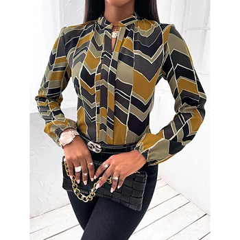 ODM manufacturer women clothes double layer v collar casual styles stripe print slim blouse tops for office