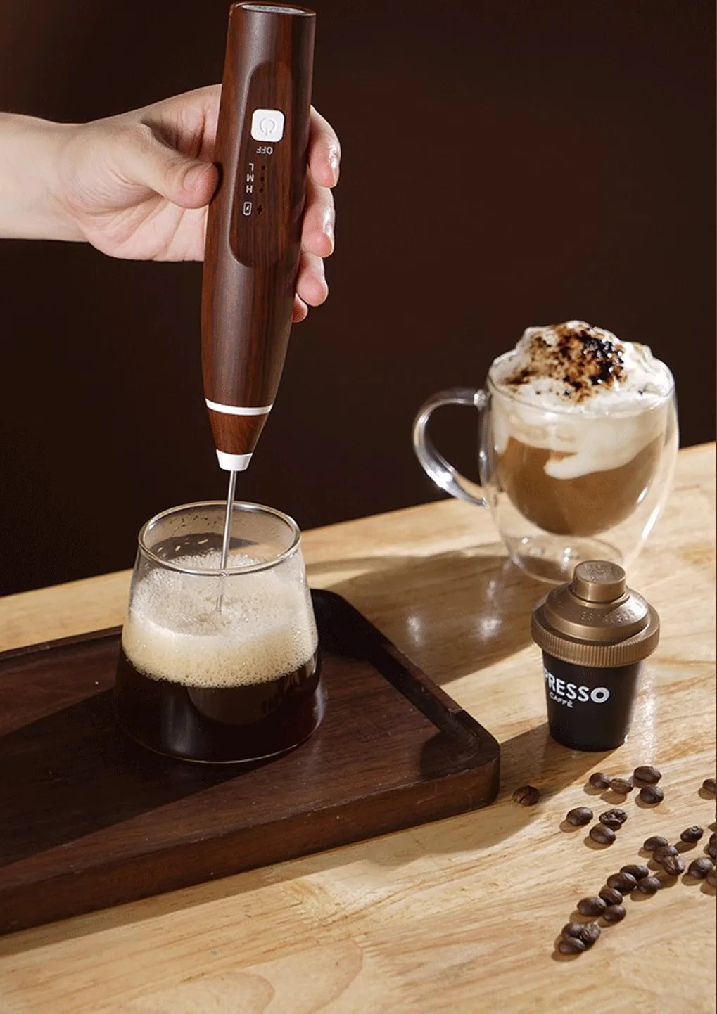 Wholesale milk frother rechargeable wireless coffee frother With 2 Stainless Steel hand electric Whisk