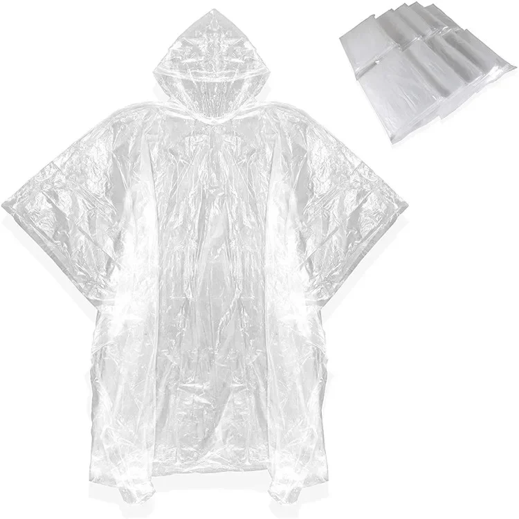 Thick Plastic Disposable Rain Poncho Clear Adult Raincoat with Hood Waterproof Emergency Rainwear for Men Women Girls Hiking