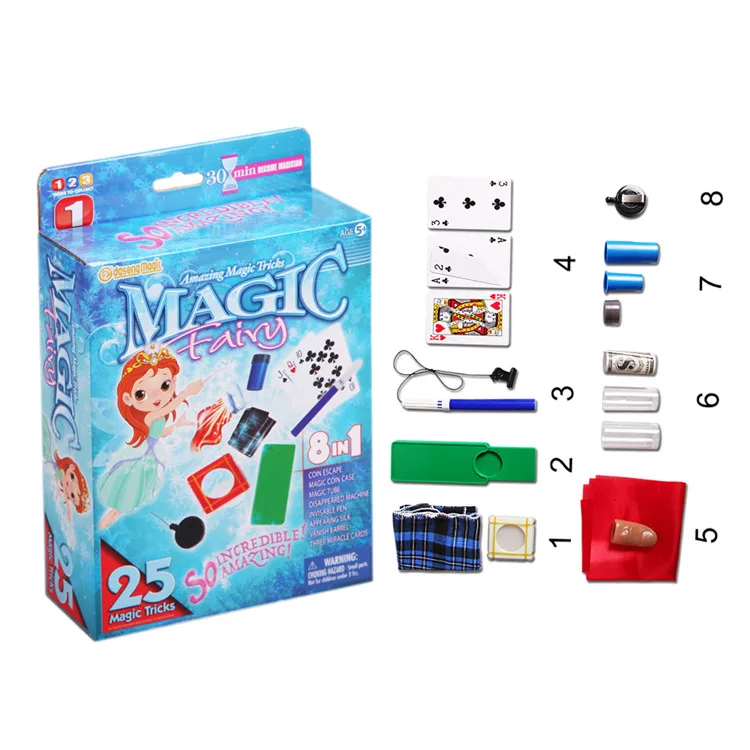Easy to learn kids 25 magic tricks set for making fun 8 in 1 color packing