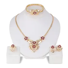 Gold Jewelry Sets Crystal Necklace Earrings Fashion Bridal Jewelry Sets Nigerian woman accessories Jewelry Set