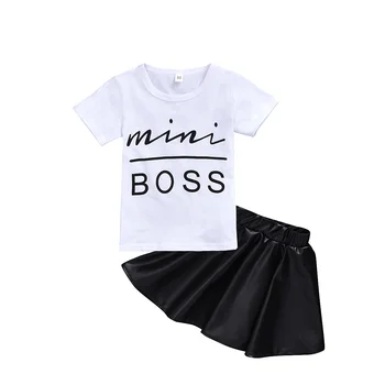 Mosengkw Cute Printed Letter Black Skirt Girl Summer Clothes Set Popular Sweety Design Gril Gress Clothing Set