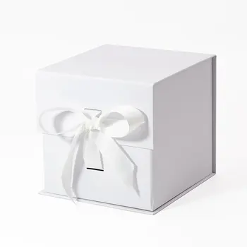 Custom color ribbon style business products bulk packaging box folding cube white gift boxes
