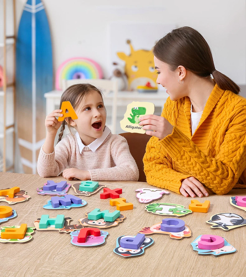 ABC 26 pièces bois lettre et animaux correspondant blocs de Puzzle éducation précoce enfants jouets pour 2 à 4 ans fournisseur