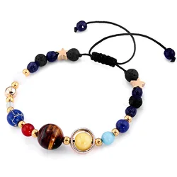 Natural Black Volcanic Lava Stone  Matte Beads solar system bracelet For Women Men