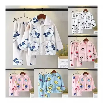 children's pajamas cartoon for boys and girls Korean family clothing Coral velvet pajamas