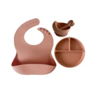 Baby Silicone Baby Set Eco Friendly Non-toxic Suction Plate Bowl Spoon Fork Bib Silicone Baby Feeding Set