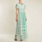 Embroidered Embroidered Sweet Style Short Sleeve Embroidered Floral Casual Maxi Dresses Chiffon Women STD0491