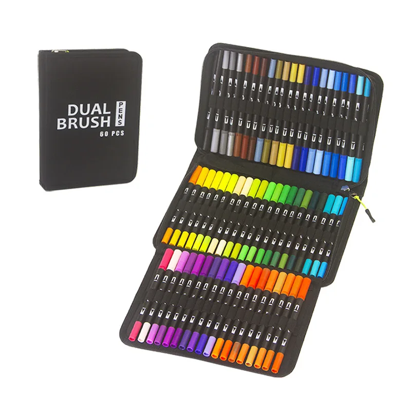 60 Dual Brush Art Markers Fine & Brush Tip Pen For Kids Adult Coloring Book Paint Drawing Art Marker