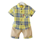 Children Clothing 2021 Children Boys Korean Short Sleeve Grid Shirt Summer Casual 2 Piece Sets Kids Clothing
