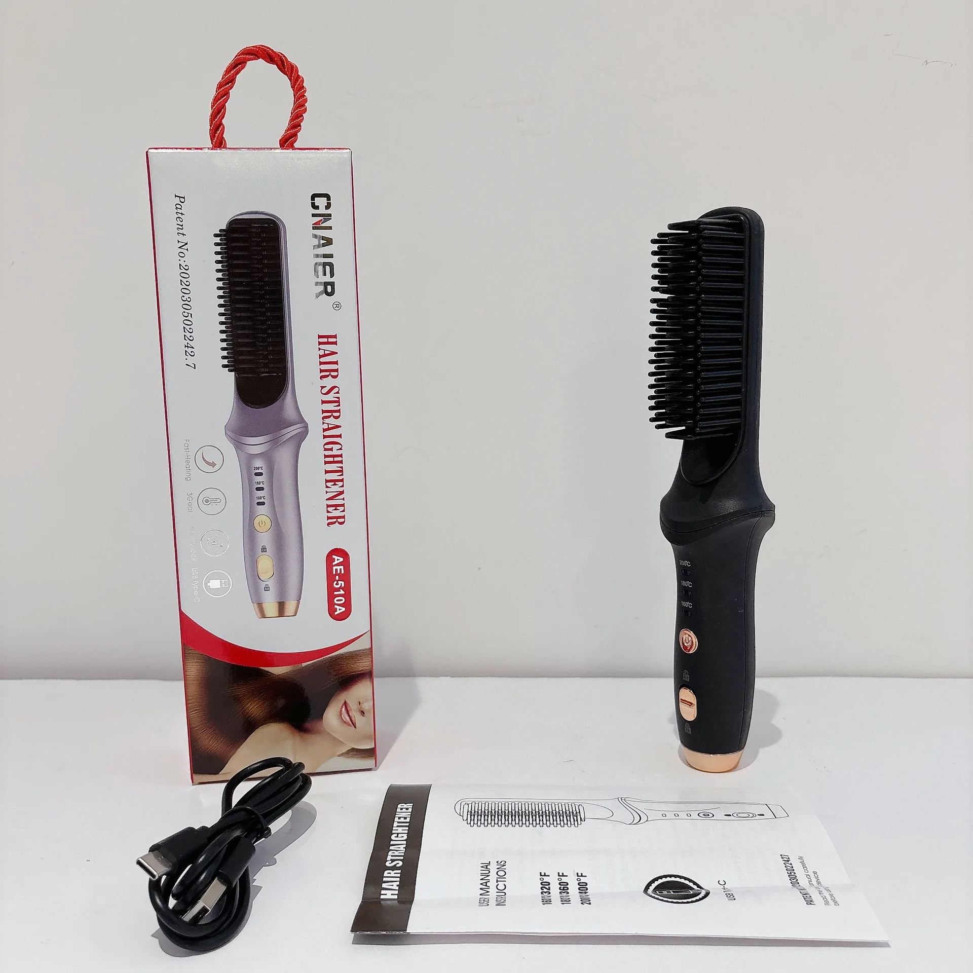 USB Rechargeable Cordless Hair Straightener Brush with 38W Power and 1-3h Charging Time for Easy Styling