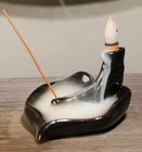 Producer Custom Logo Natural Gift Black Shaped Backflow Glaze Ceramic Incense Cones Burner