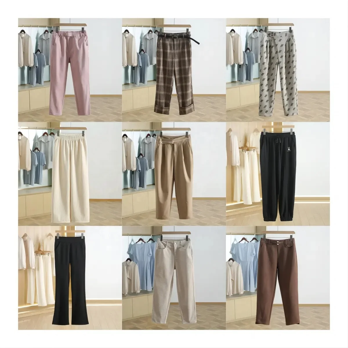 Women Casual Wide Leg Pants Button Down Straight Long Trousers Pants Elastic High Waist Dress Pants for Women