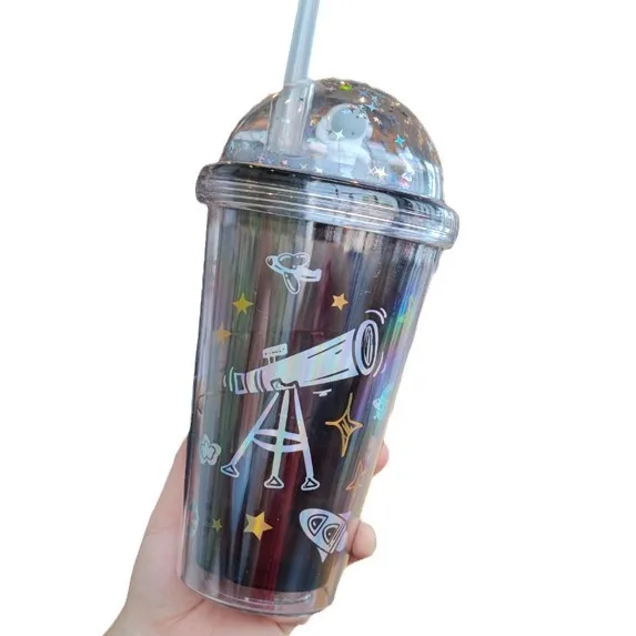 Custom LOGO Printed ins Clear Ice Coffee Milkshake Boba Milk Bubble Tea children's student AS Plastic Cup gift With Lids straw