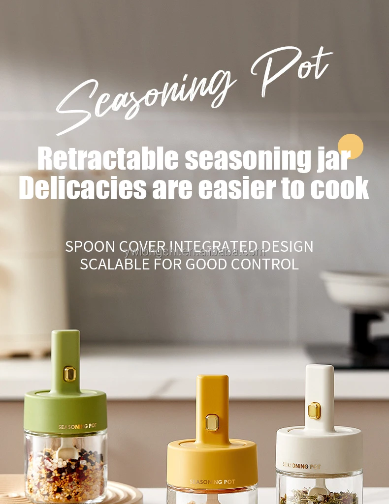 2023 Newest Adjustable Pressed Seasoning Bottle for Kitchen Food Storage Glass Jar Spice Dispenser with Lid