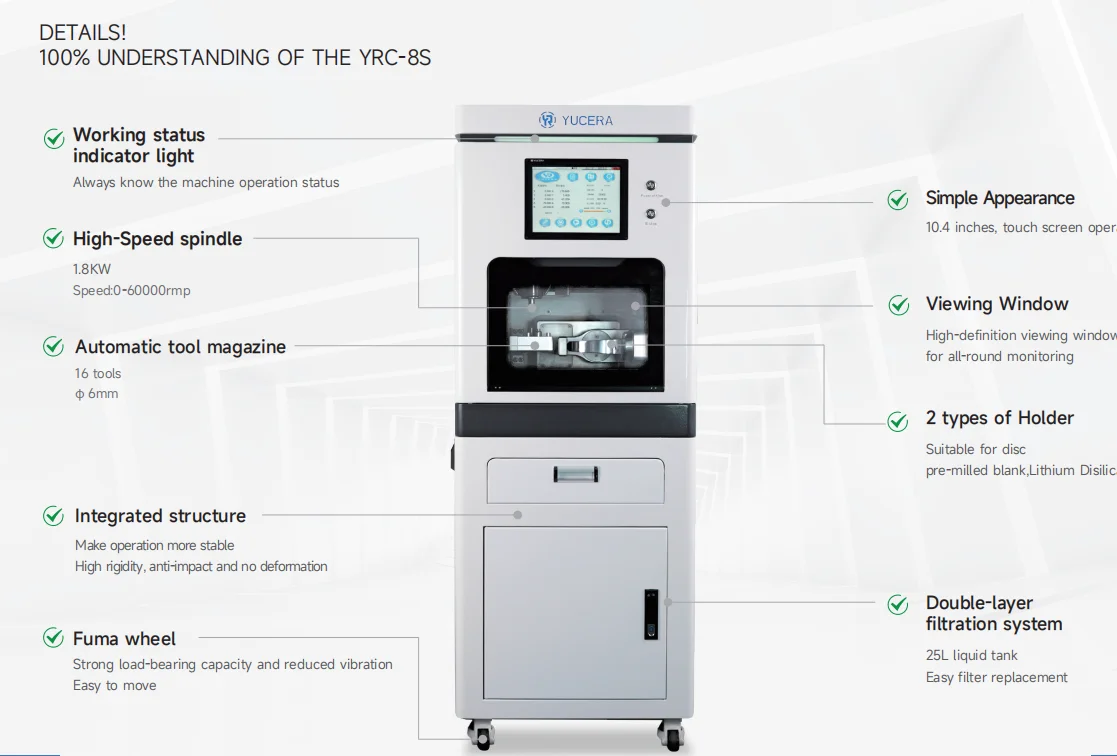 YUCERA YRC-8S 5 Axis Wet Milling Machine Dental Cad/cam System Milling Machine for Premil Emax Titanium Processing Machine