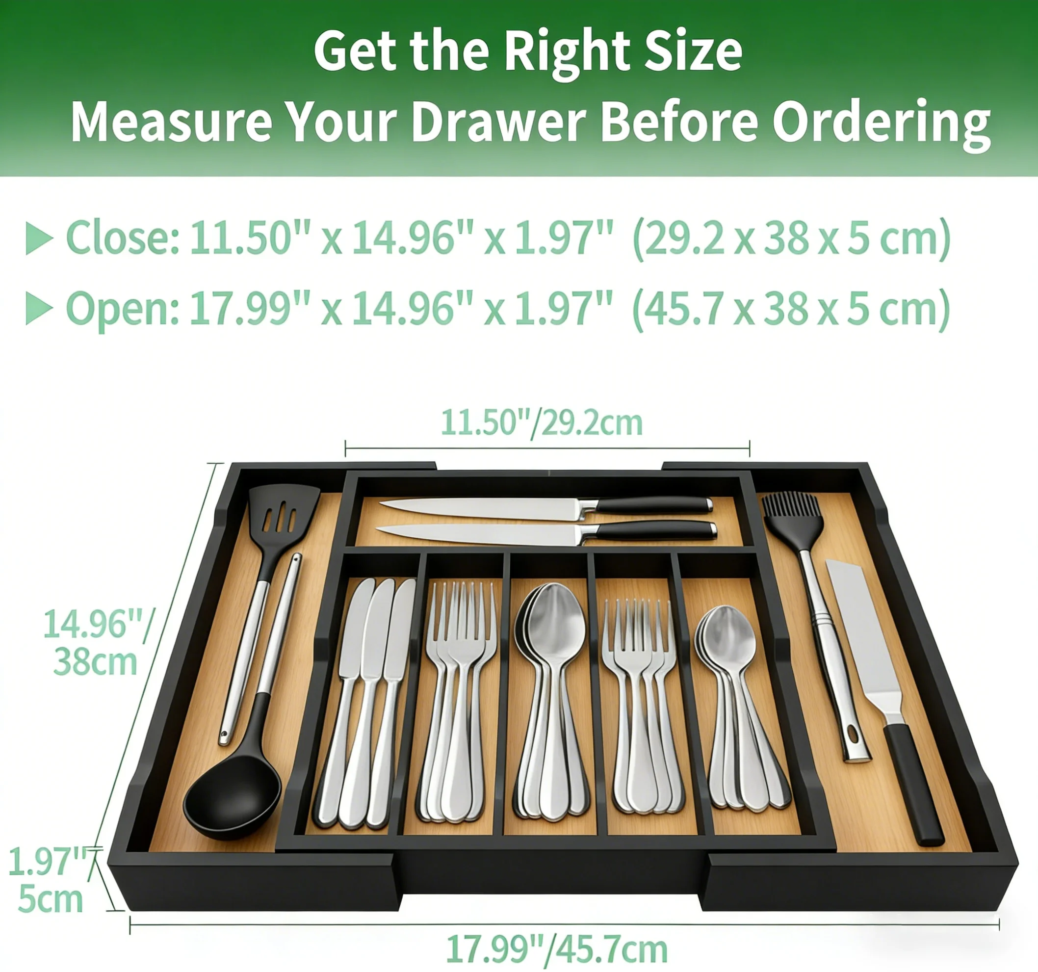 product new expandable bamboo kitchen drawer organizer adjustable utensil tray for silverware flatware cutlery storage-4