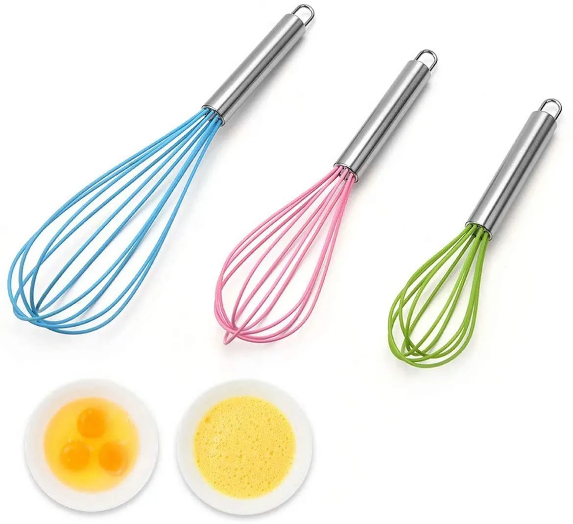 Silicone Whisk Stainless Handle Wisk Kitchen Tool, Sturdy Balloon Egg Beater Whisks for Cooking, Blending, Beating, Stirring Sma