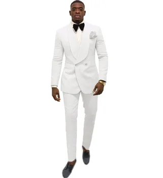 Fashion Big Shawl Lapel 3 Pieces Set Pink Red Blue White Black Wedding Groom man Suits Quality Jacquard Banquet Tuxedo Men suit