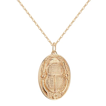 Egyptian Charms Golden Necklace Women Ancient Jewelry Hieroglyph Cartouche Scarab Beetle Insect Pendant Necklace Collier