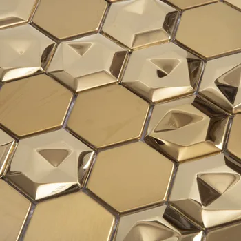 Modern Decoration 24k Bronze Copper Irregular Aluminium Hexagon Golden 3d Metal Stainless Steel Mosaic Wall Tiles