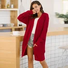 Plus Size Sweaters 2021 Fall/Winter Womens Open Front Plus Size Loose Mid-length Pocket Sweaters Cardigan