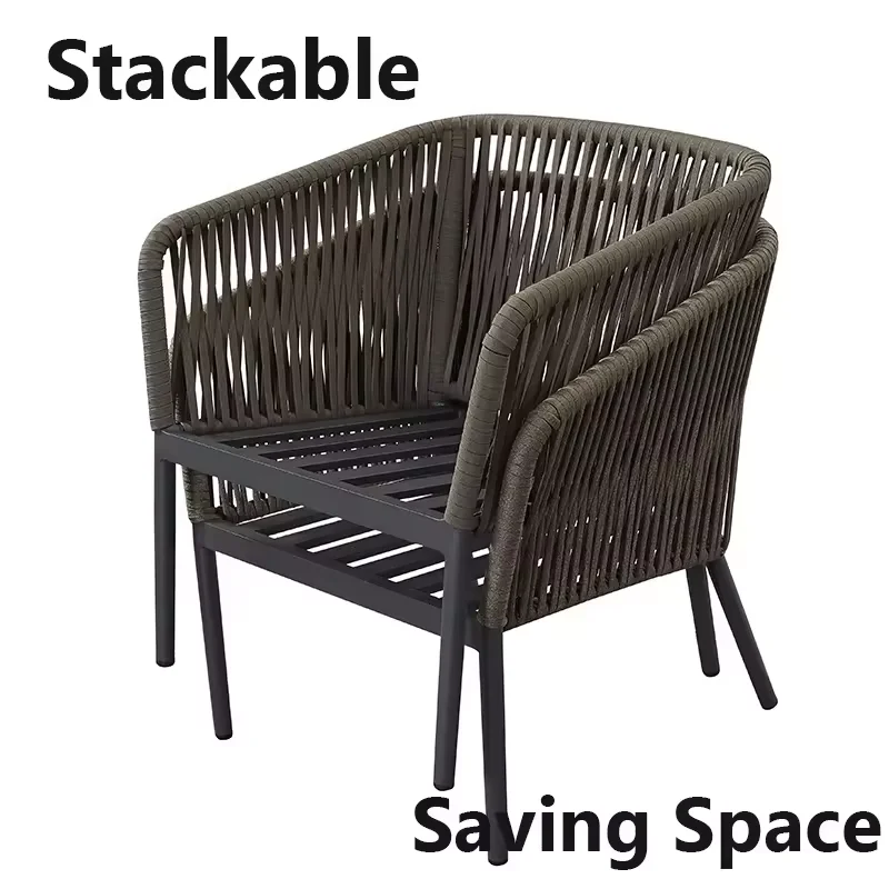 product luxury aluminum rope patio garden set 4 pieces outdoor furniture leisure lounge waterproof garden sofa stack package-5