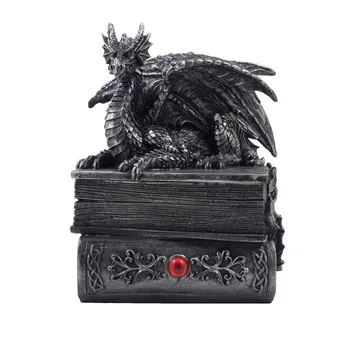 Mythical Guardian Dragon Trinket Box Statue with Hidden Book Storage Compartment Gothic Home Decor Jewelry Boxes Magical Fantasy
